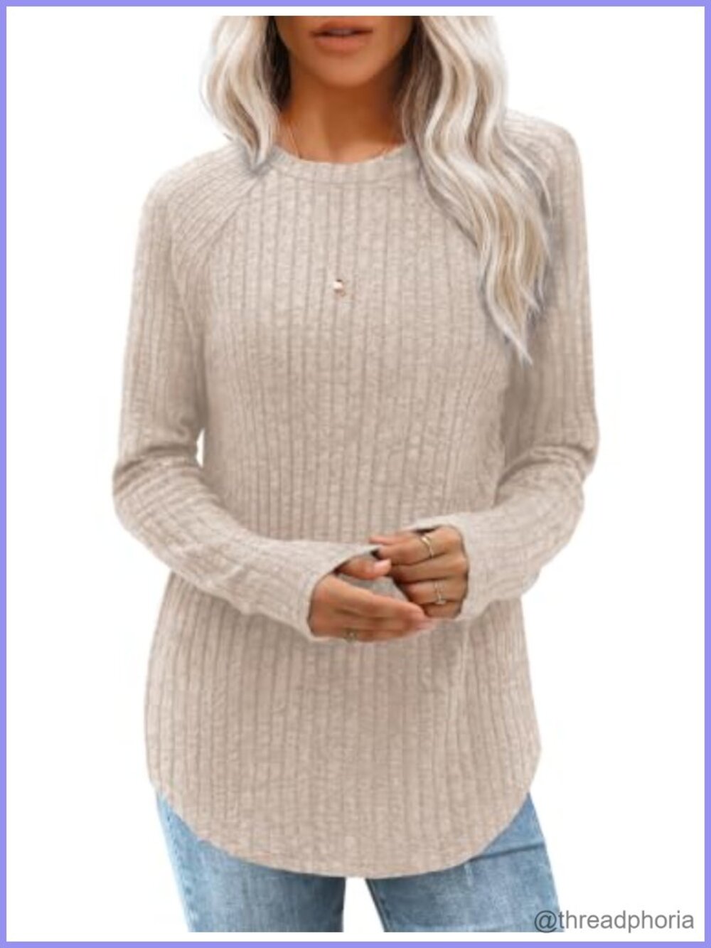 Crewneck Tunic Top Long Sleeve Rayon Blend High Low Hem Sweater